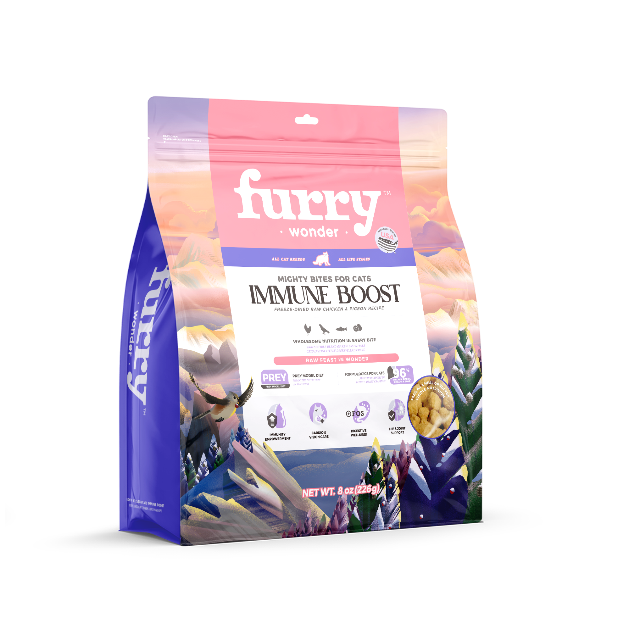 Furry Wonder 全貓 增強免疫 主食凍亁 鴿肉+雞肉味 8oz/16oz