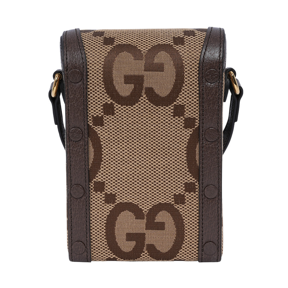【GUCCI】Horsebit 1955 Jumbo GG 標誌緹花手機斜背包(棕色)625615 UKMBG 2572