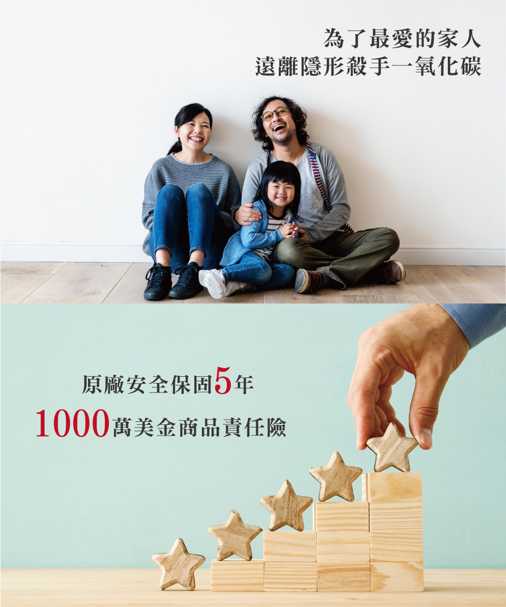 正德防火瓦斯及一氧化碳二合一偵測器，1000萬美金商品責任險