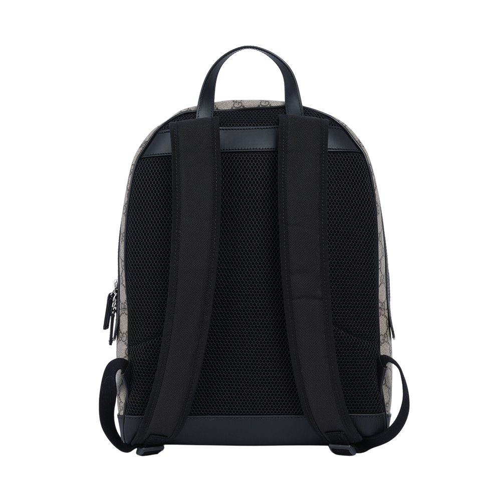 【GUCCI】GG Supreme 塗層帆布及皮革拉鍊後背包(烏木色/黑色)779838 FAC94 9772