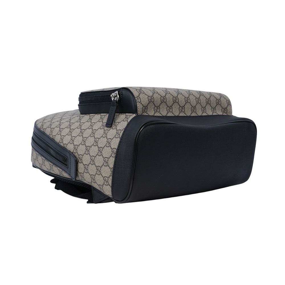 【GUCCI】GG Supreme 塗層帆布及皮革拉鍊後背包(烏木色/黑色)779838 FAC94 9772