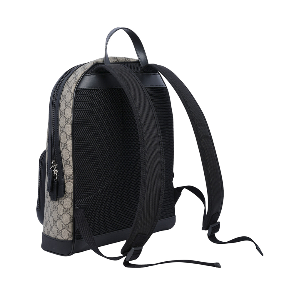 【GUCCI】GG Supreme 塗層帆布及皮革拉鍊後背包(烏木色/黑色)779838 FAC94 9772