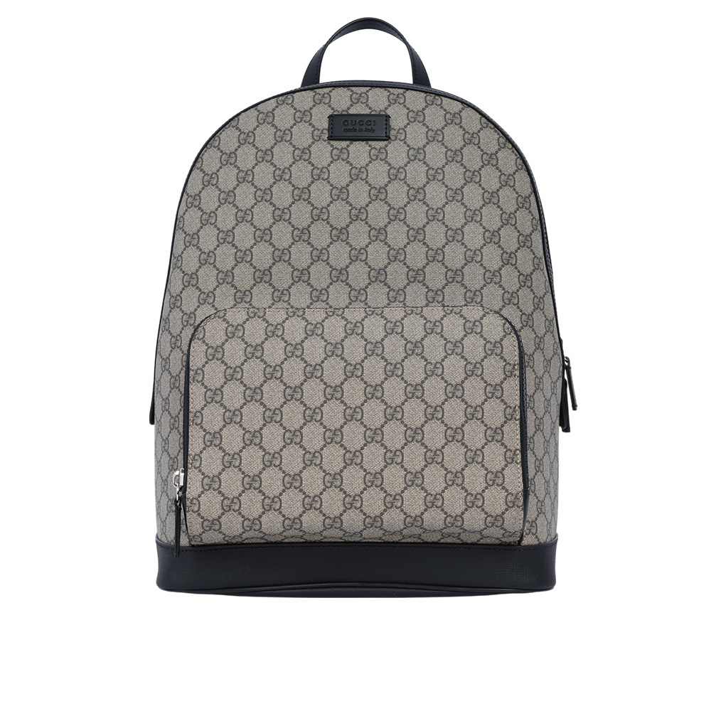 【GUCCI】GG Supreme 塗層帆布及皮革拉鍊後背包(烏木色/黑色)779838 FAC94 9772