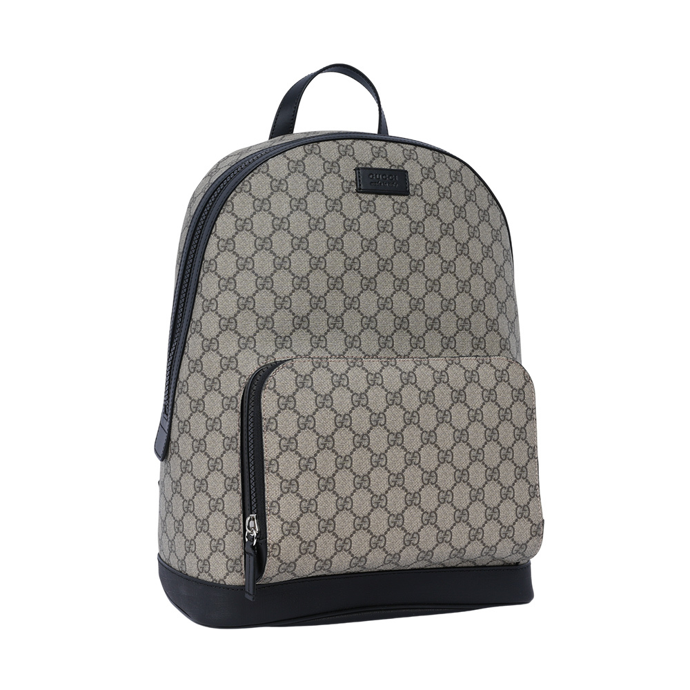【GUCCI】GG Supreme 塗層帆布及皮革拉鍊後背包(烏木色/黑色)779838 FAC94 9772
