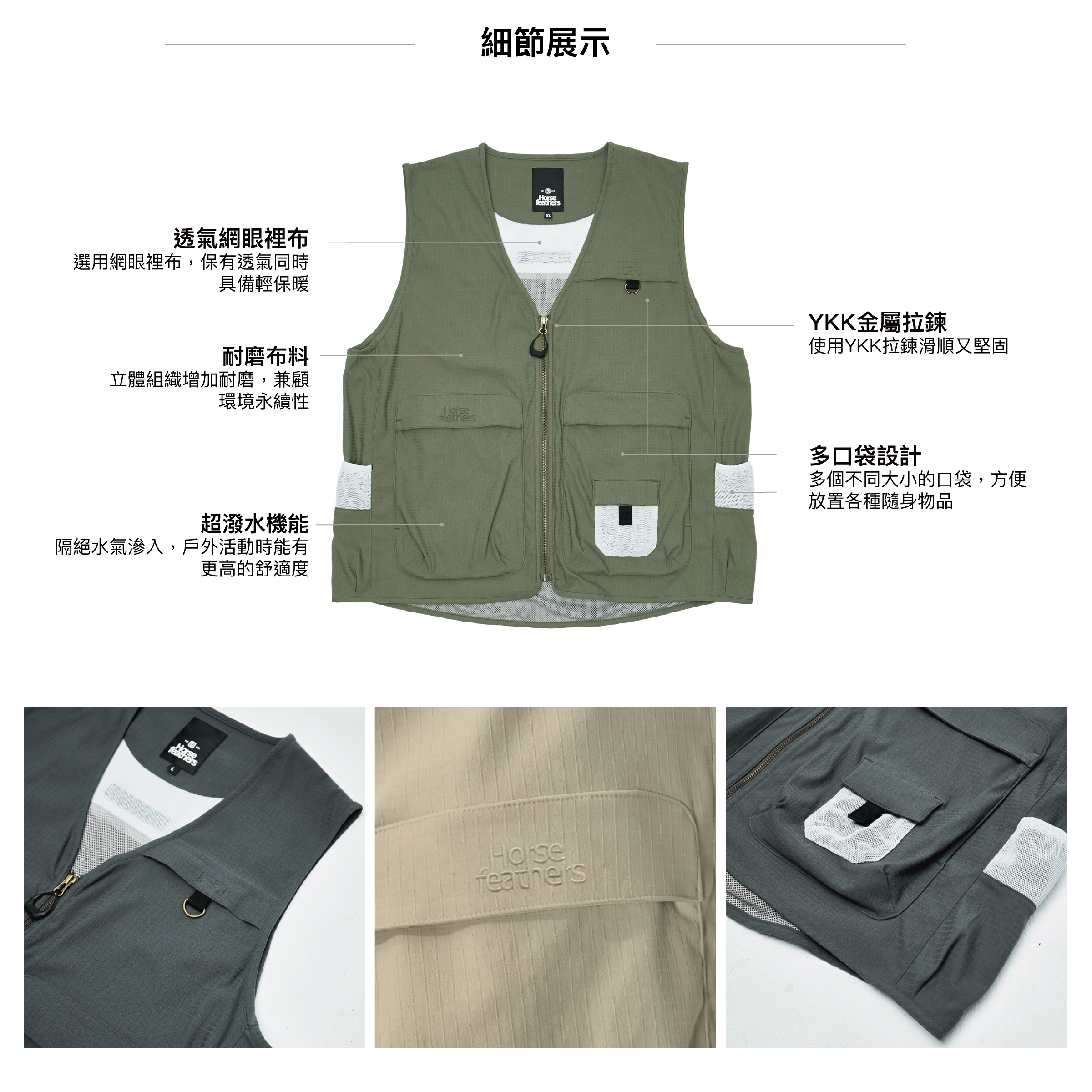Cree Vest 中性款露營工裝機能背心-3.細節展示