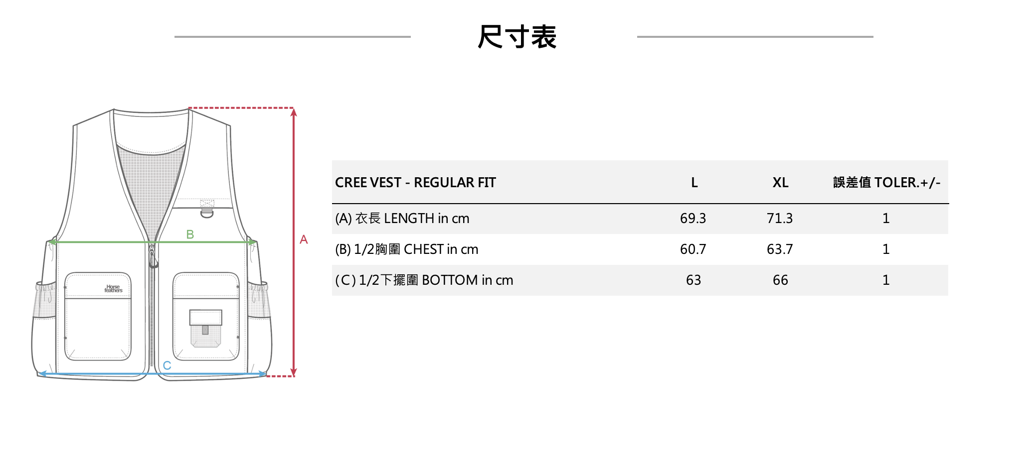 CREE VEST-SIZE尺寸表