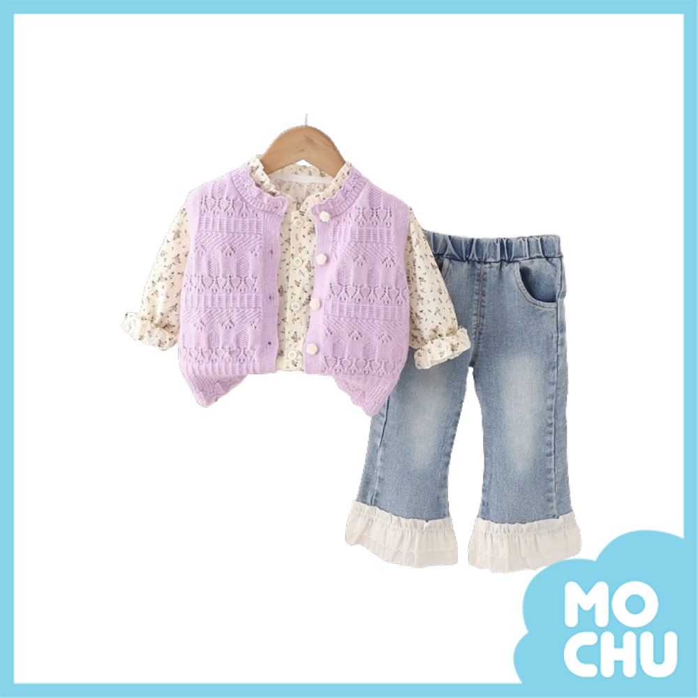 碎花花邊牛仔褲套裝(二色)