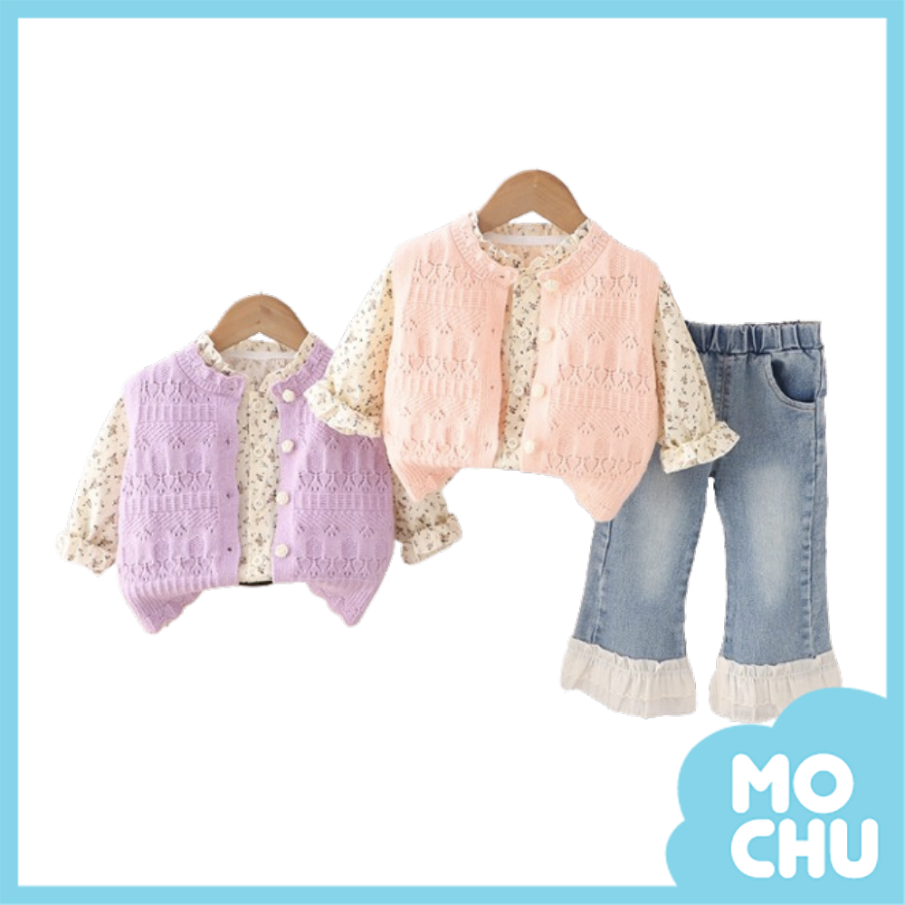 碎花花邊牛仔褲套裝(二色)