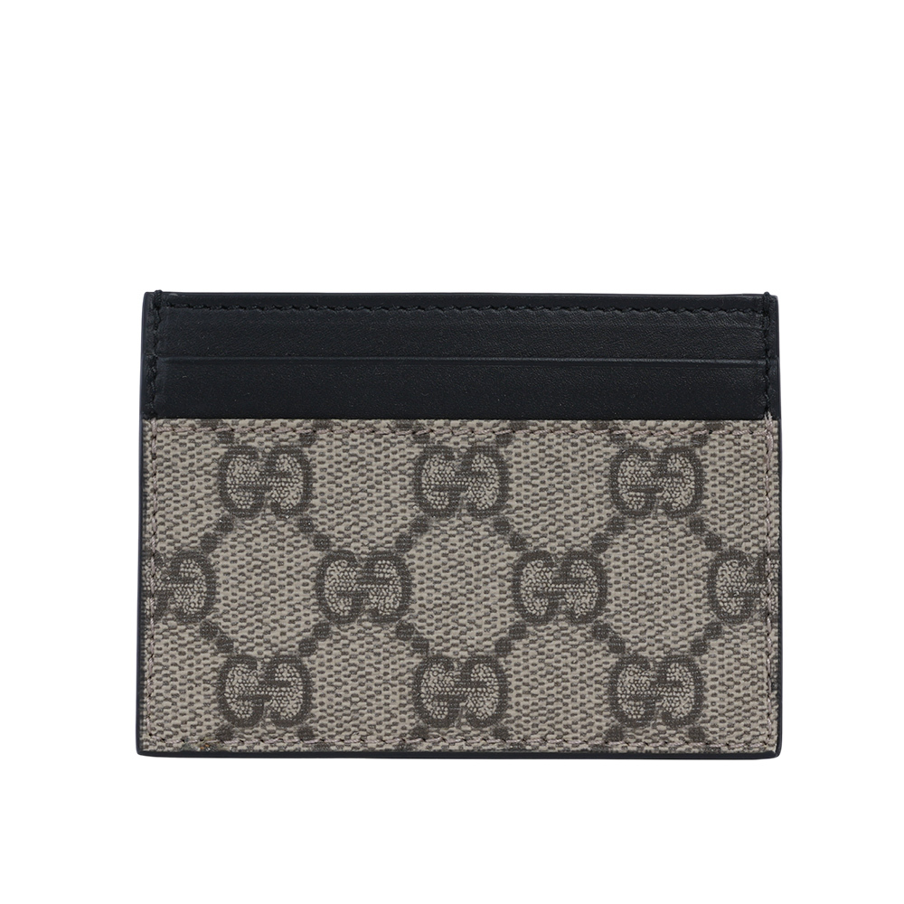 【GUCCI】GG Supreme塗層帆布及皮革4卡名片夾/卡片夾(黑色)779775 KHNKG 9769