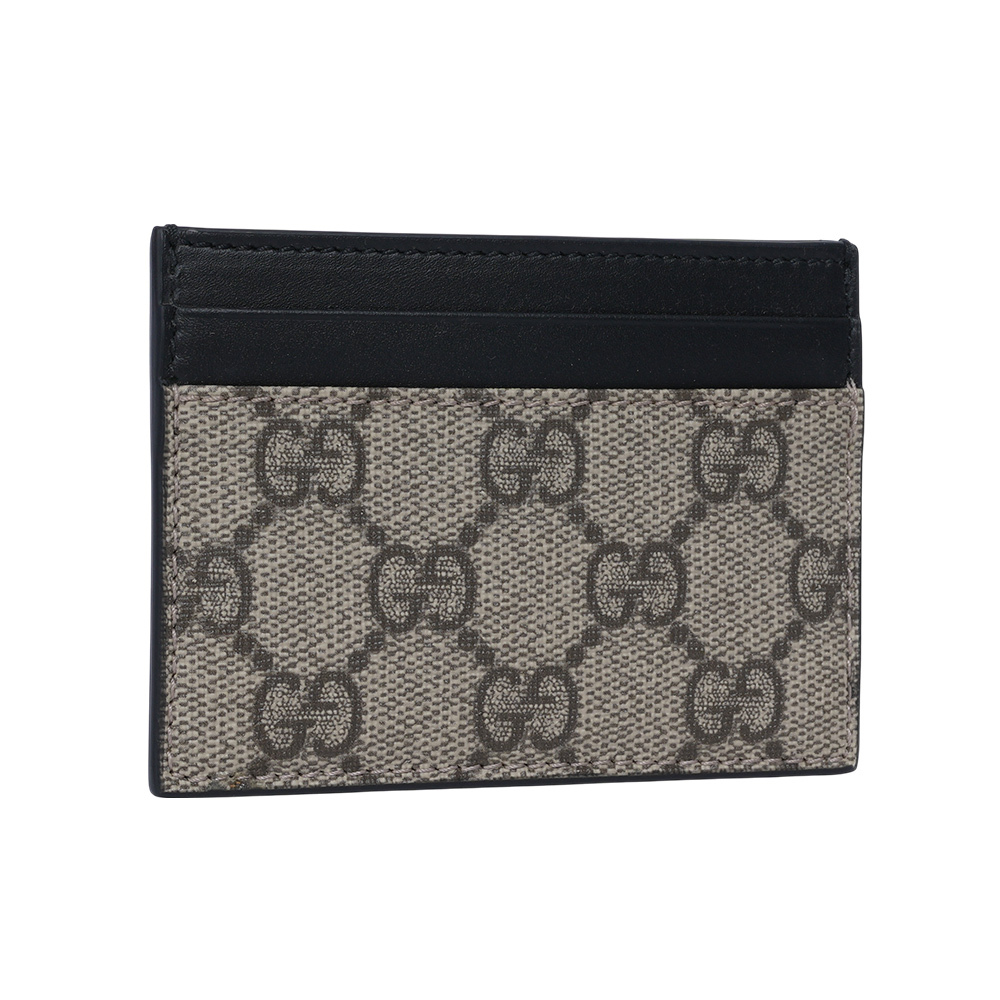 【GUCCI】GG Supreme塗層帆布及皮革4卡名片夾/卡片夾(黑色)779775 KHNKG 9769