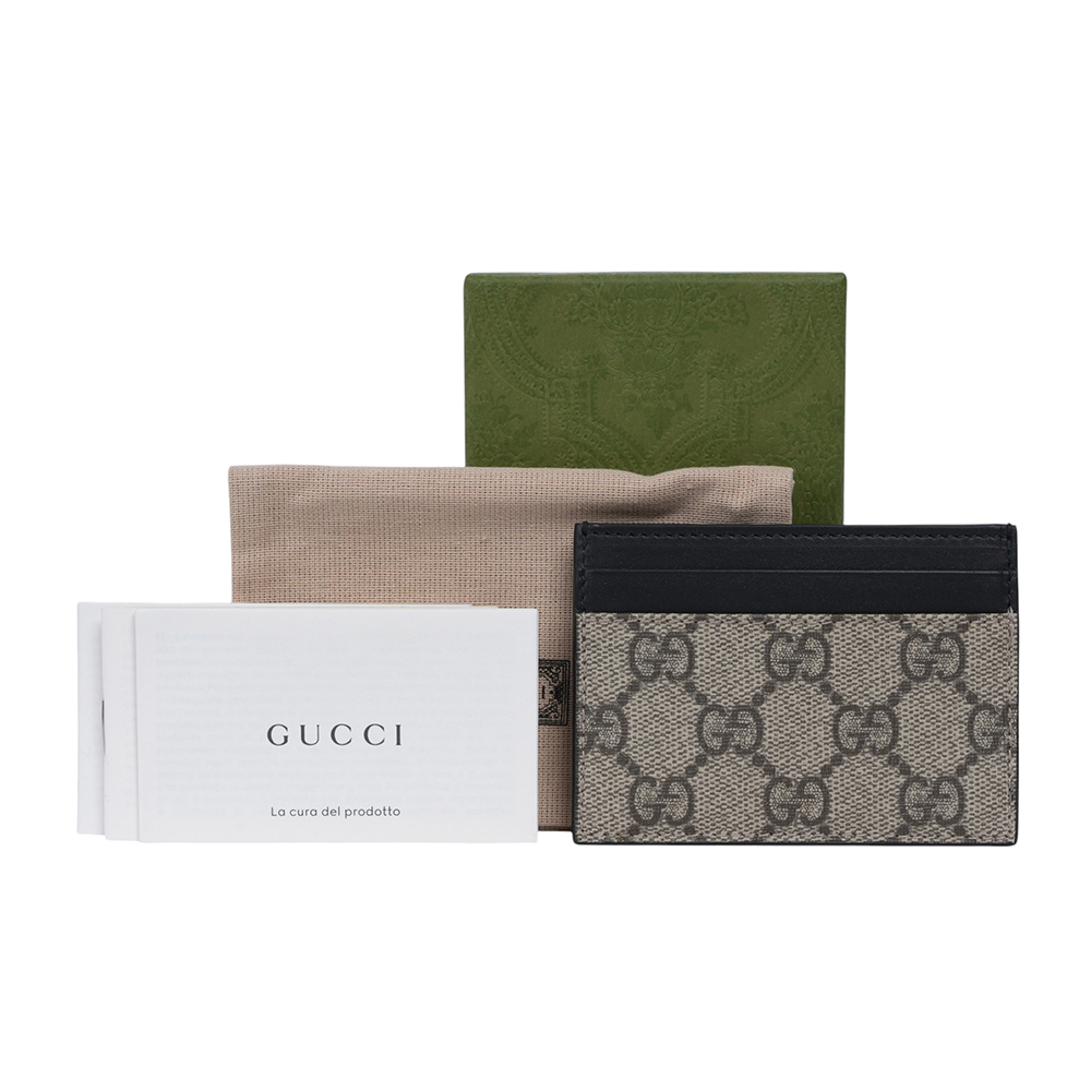 【GUCCI】GG Supreme塗層帆布及皮革4卡名片夾/卡片夾(黑色)779775 KHNKG 9769