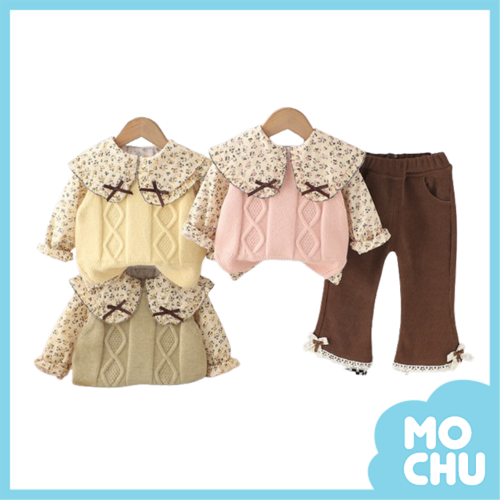 小碎花大翻領襯衫套裝(三色)