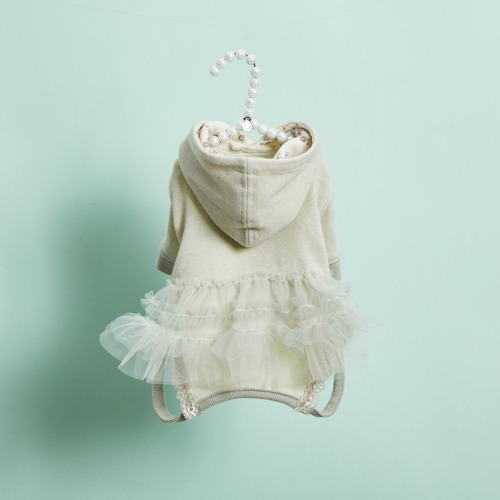 Louisdog 米白薄紗連帽韻律褲