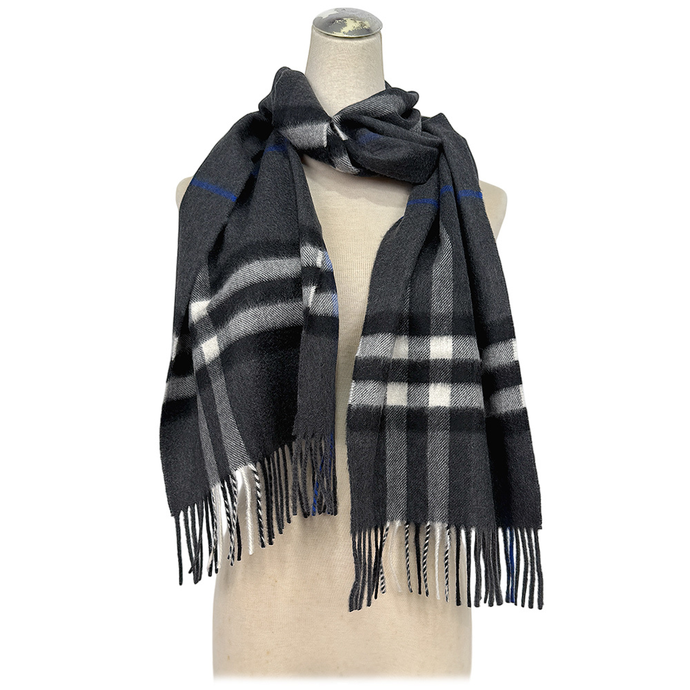 【BURBERRY】基本款經典格紋喀什米爾圍巾(暗炭灰色)8095206