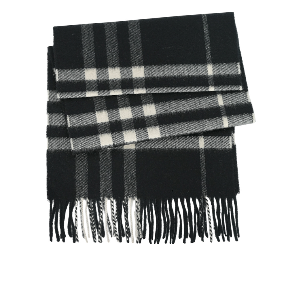 【BURBERRY】基本款經典格紋喀什米爾圍巾(黑色/白布色)8094741