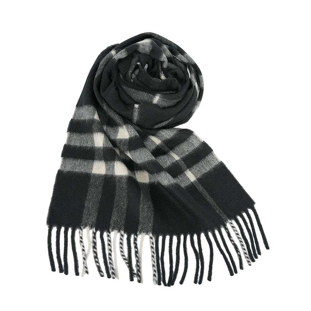 【BURBERRY】基本款經典格紋喀什米爾圍巾(黑色/白布色)8094741