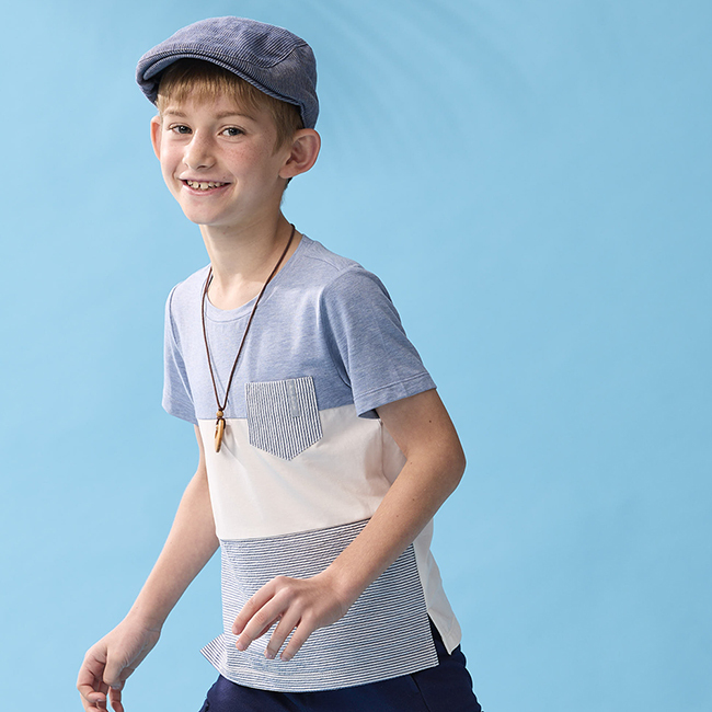 PIPPY清涼寬版橫條紋圓領短袖上衣 藍