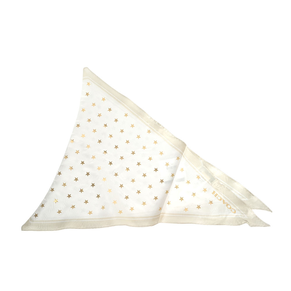 【COACH】星星圖案菱形絲巾/髮飾(白色/金色)CW761 DM7