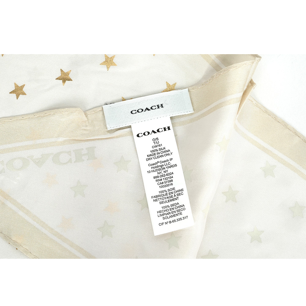 【COACH】星星圖案菱形絲巾/髮飾(白色/金色)CW761 DM7