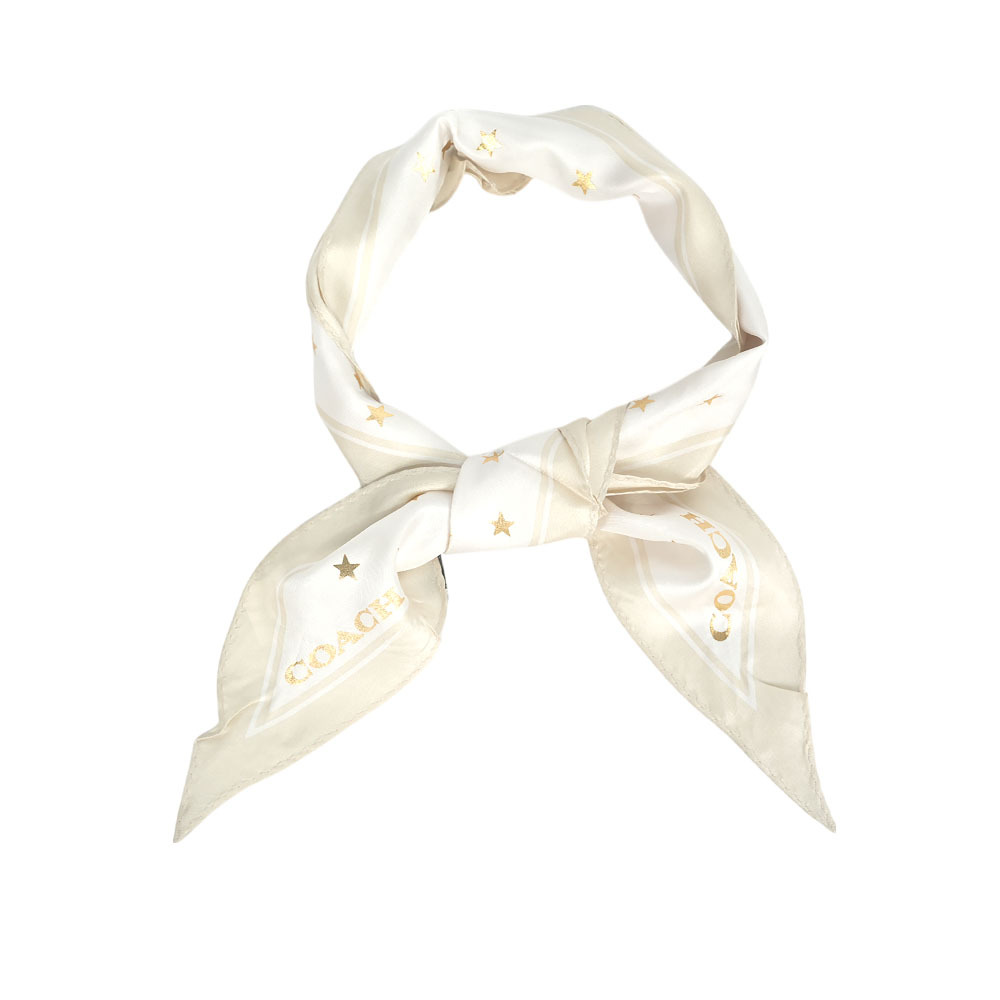 【COACH】星星圖案菱形絲巾/髮飾(白色/金色)CW761 DM7