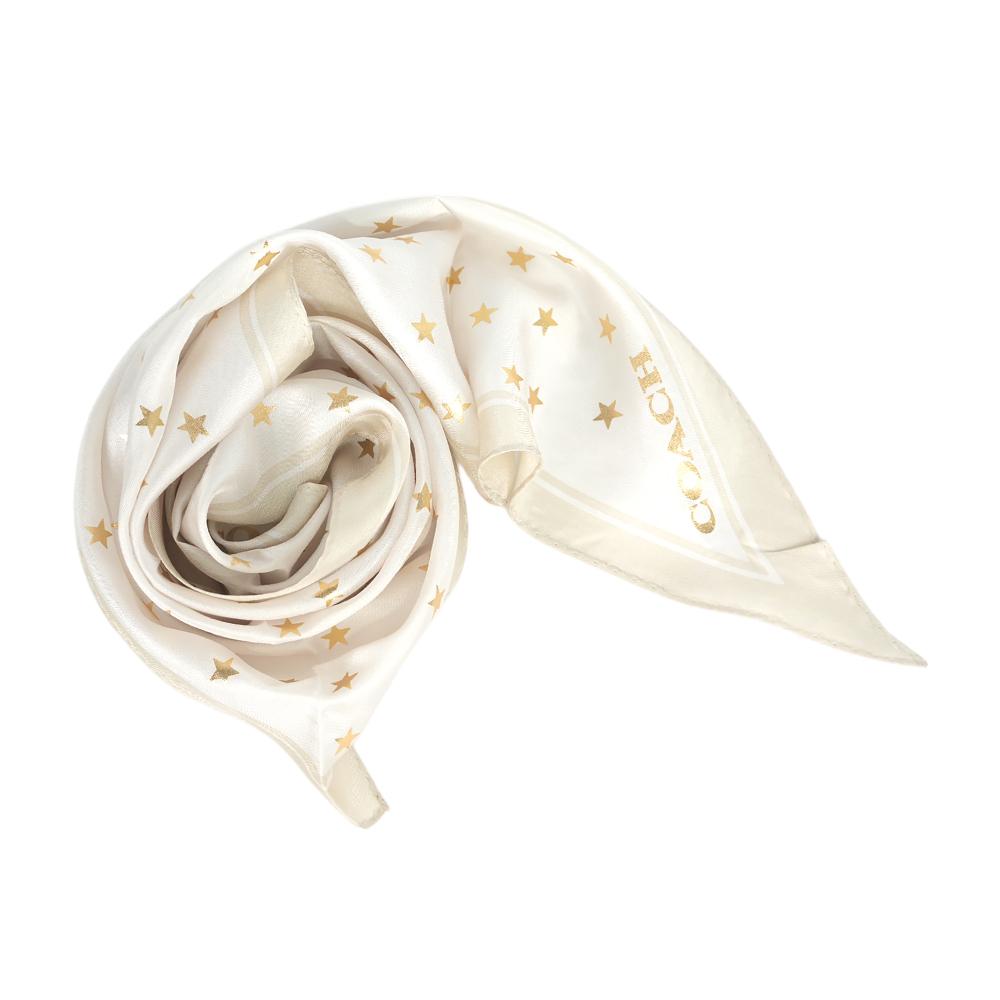 【COACH】星星圖案菱形絲巾/髮飾(白色/金色)CW761 DM7