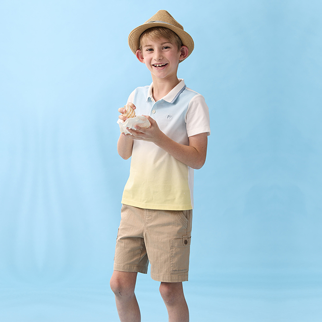 PIPPY 碧海藍天漸層翻領短袖上衣 藍