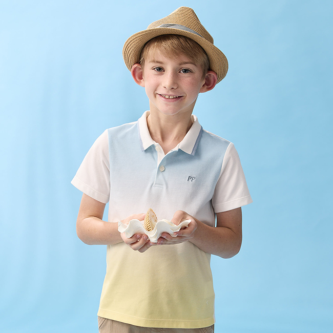 PIPPY 碧海藍天漸層翻領短袖上衣 藍