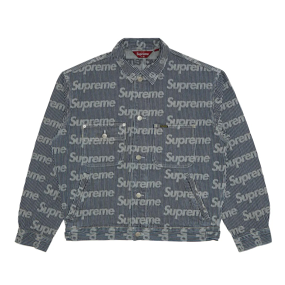 Supreme 24ss Jacquard Logo Chore Trucker 丹寧外套 藍白條紋 SS24J73