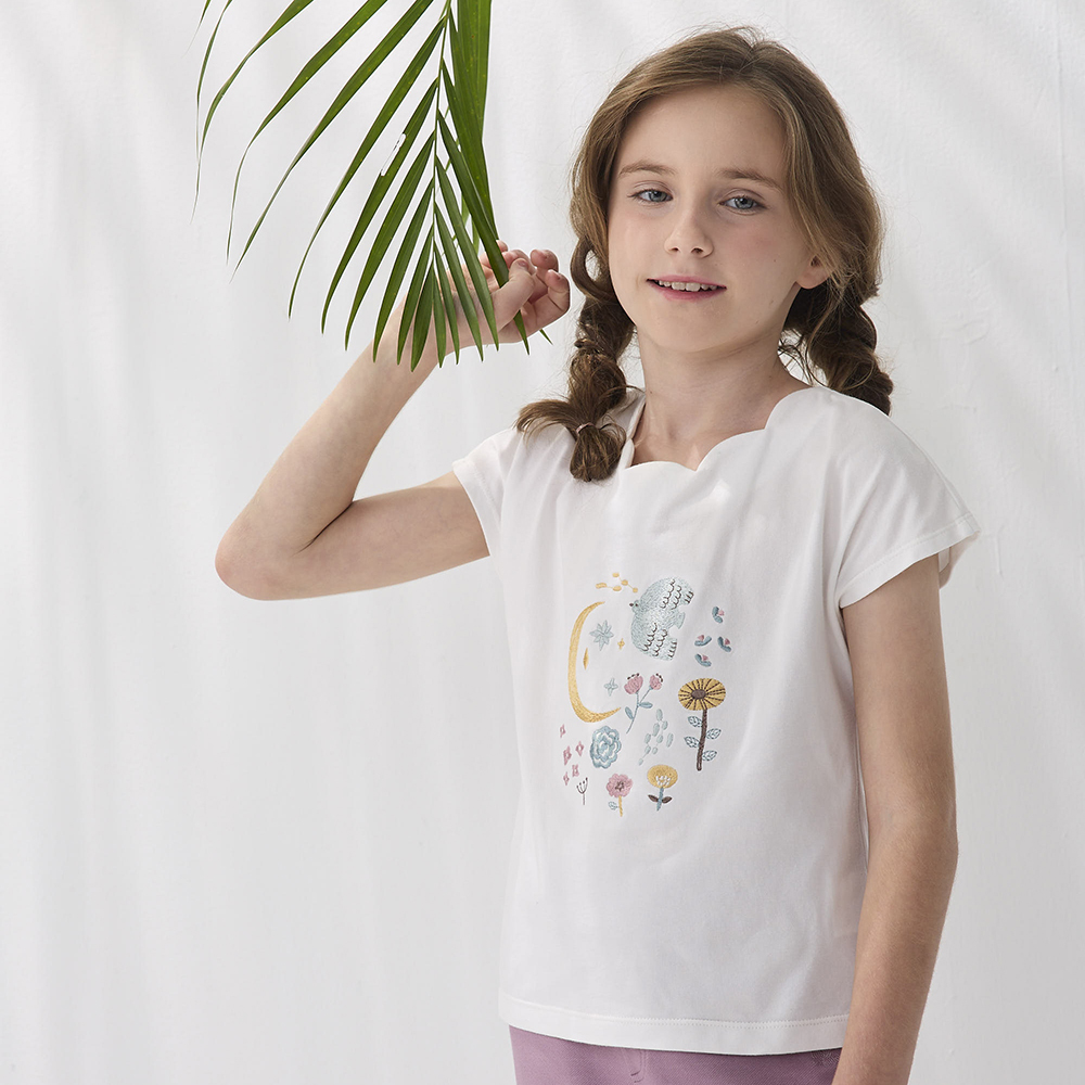 PIPPY月光下的花卉刺繡花瓣造型領圍上衣 米白