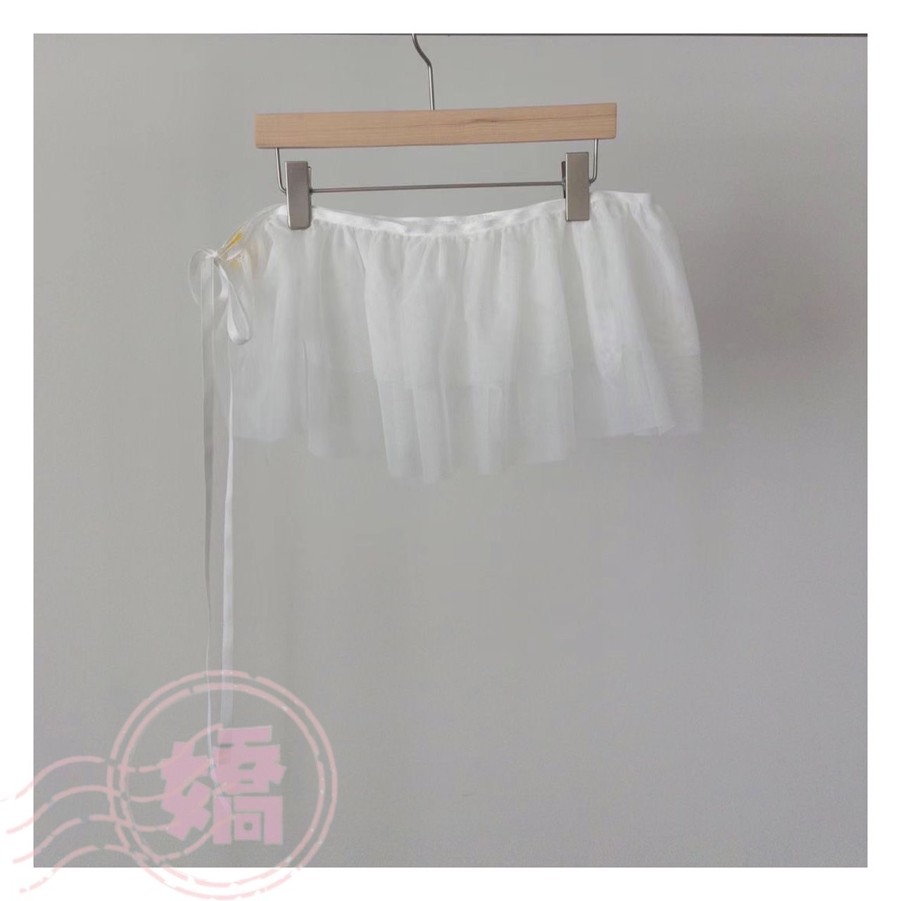 K06002側綁帶外搭短紗裙(白)