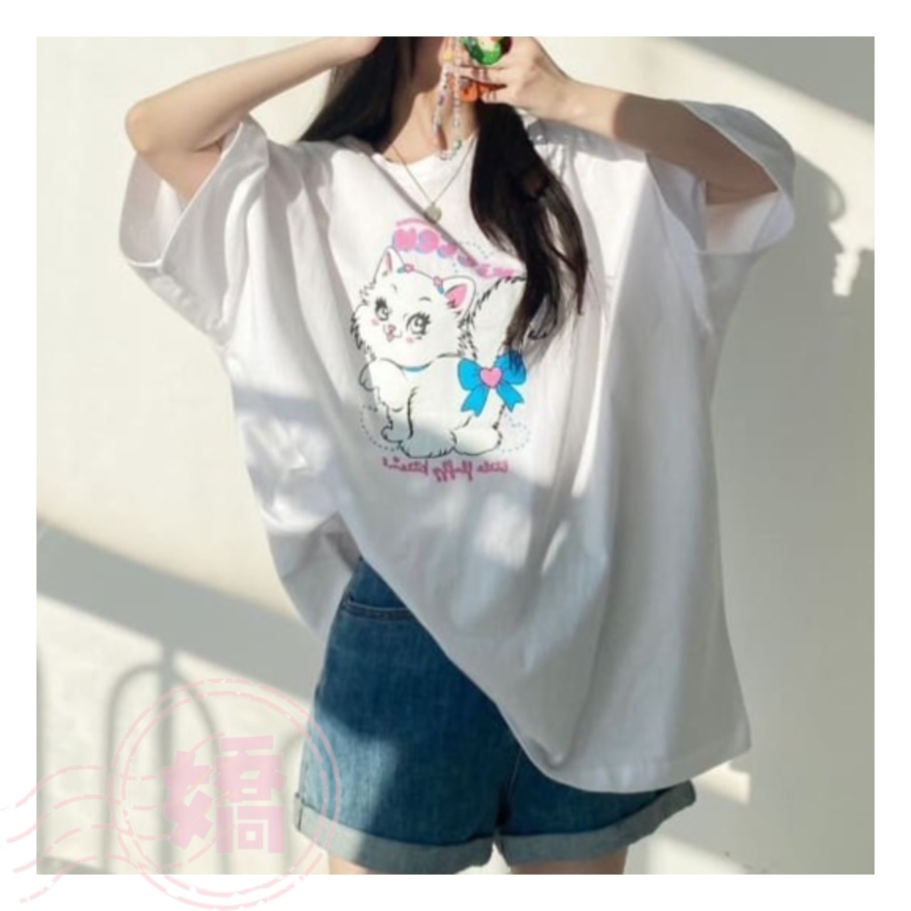 K06006愛心蝴蝶結優雅小貓踢(白'粉'藍)