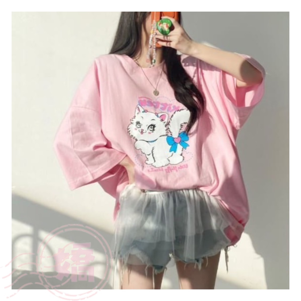 K06006愛心蝴蝶結優雅小貓踢(白'粉'藍)