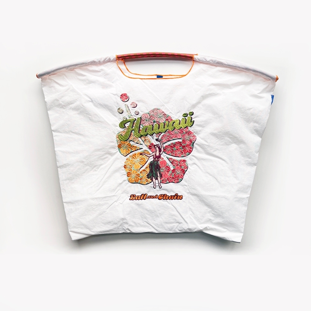 Ball＆Chain 刺繡環保購物袋 L號 - 白 (30115604)