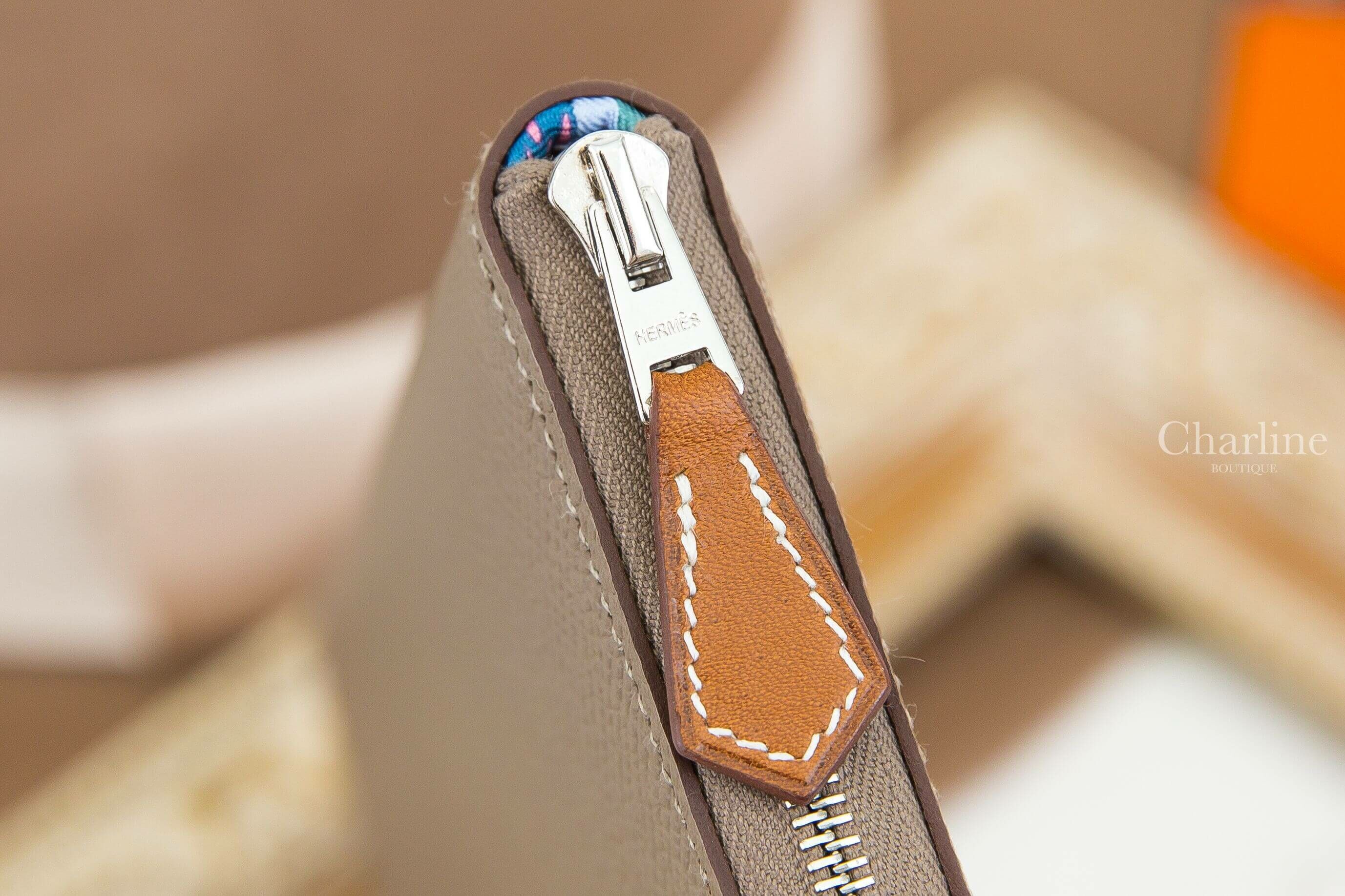Hermès Silk'in Classique Long Wallet 18 Etoupe Epsom 大象灰同色縫線絲巾拉鍊長夾