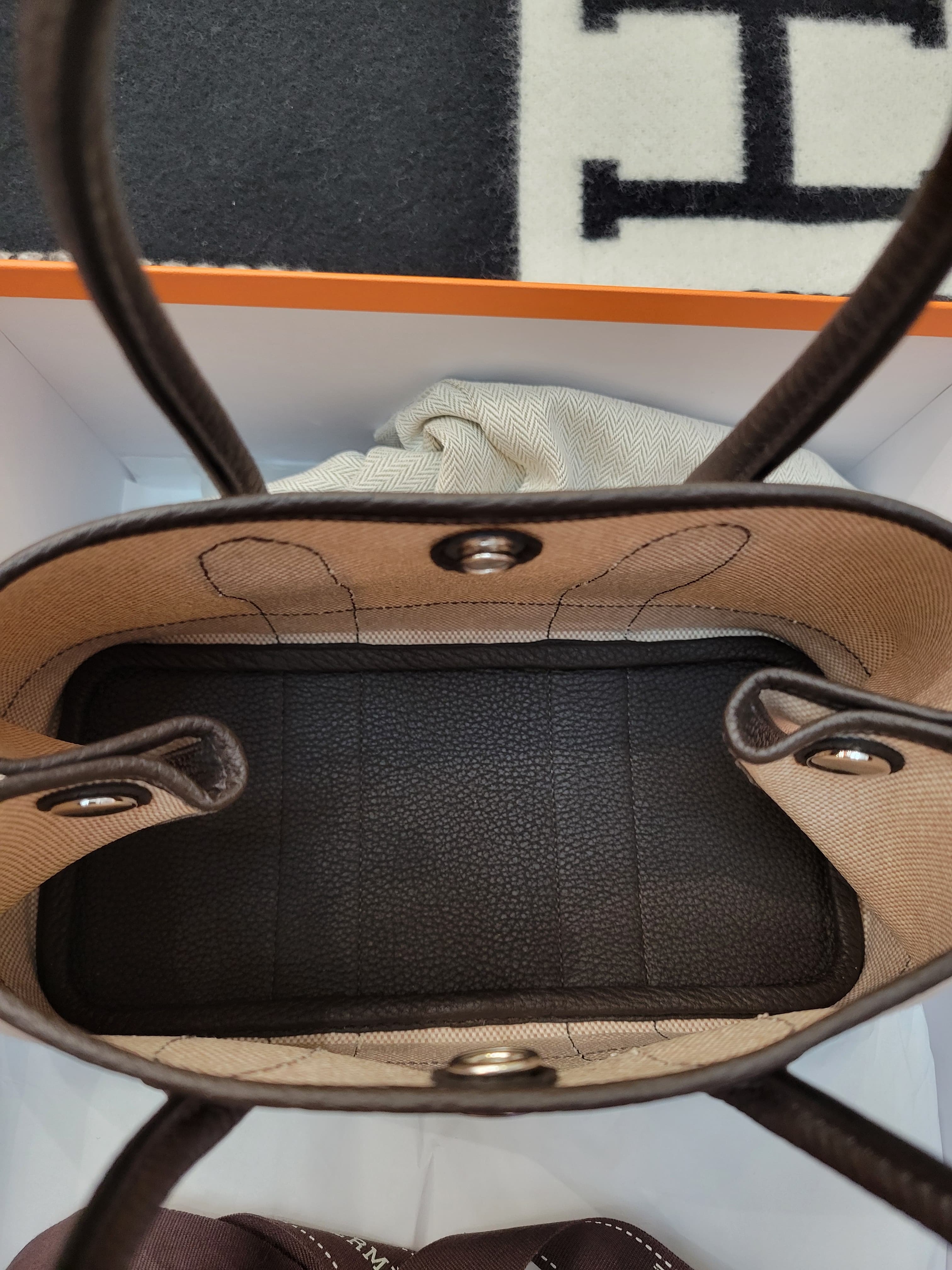 HERMES NEO GARDEN PARTY 23 MINI ECRU/BEIGE/EBENE CK 烏木銀扣