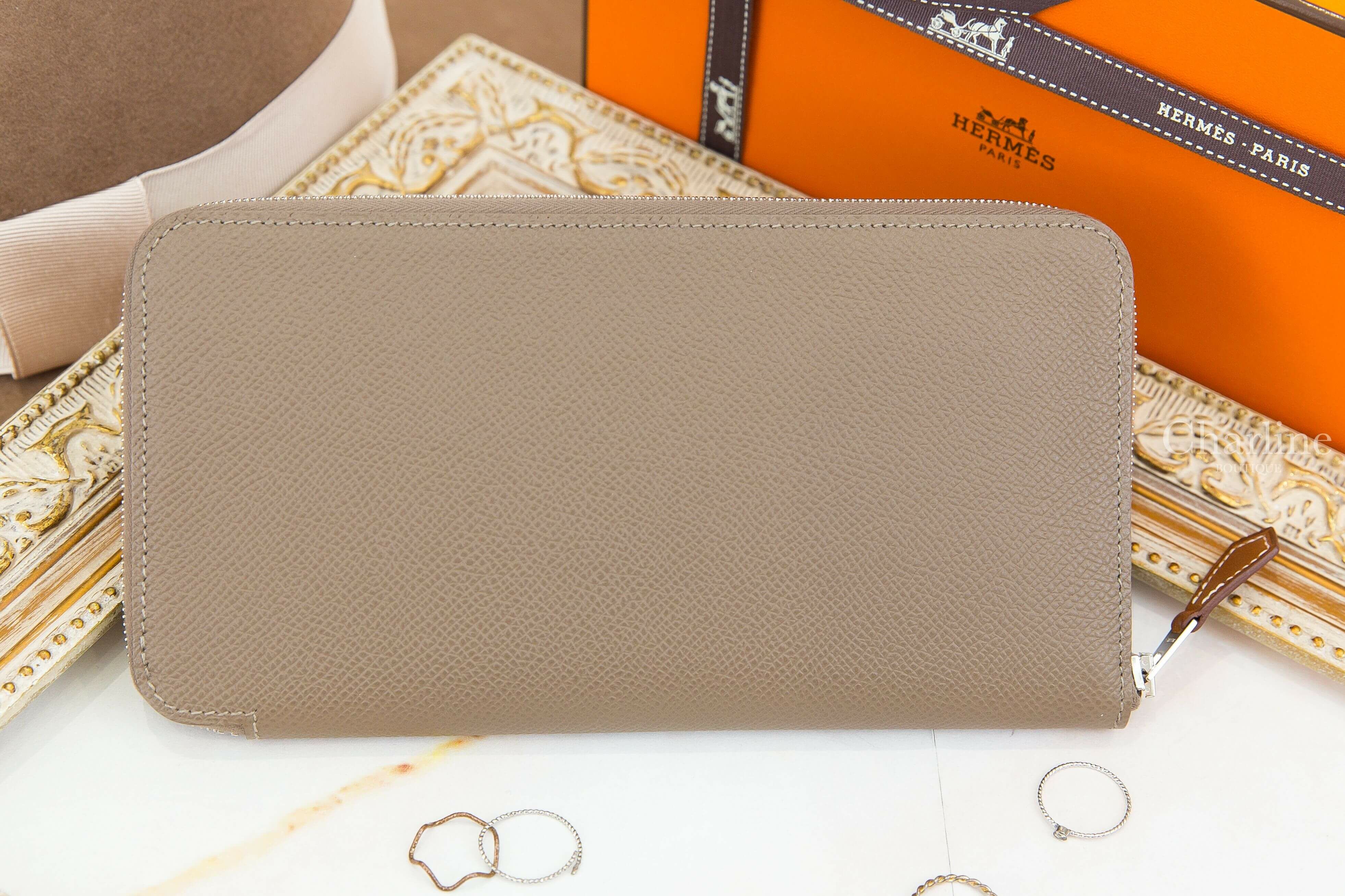 Hermès Silk'in Classique Long Wallet 18 Etoupe Epsom 大象灰同色縫線絲巾拉鍊長夾