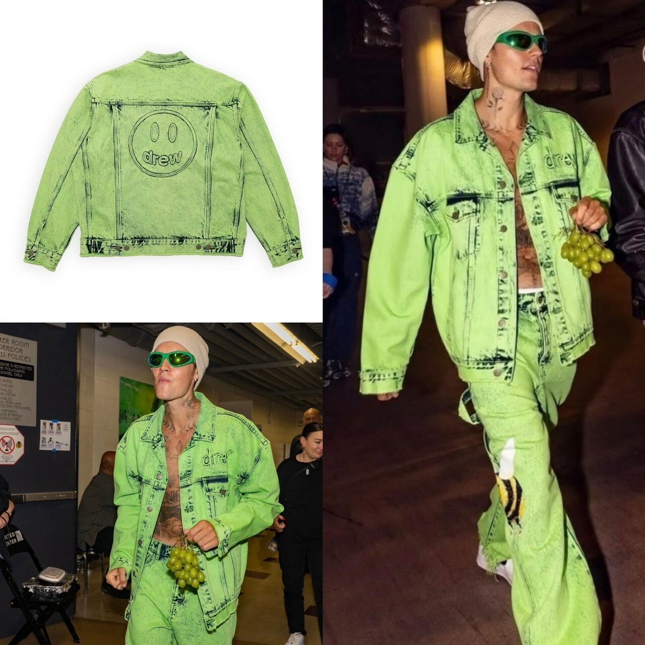 DREW HOUSE 小賈著用款 絕版水洗做舊綠笑臉Logo牛仔外套