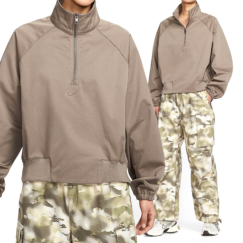 Nike CLLCTN Twill QZ 女款 棕色 1/4 拉鍊式 寬鬆 上衣 半開襟 長袖 HJ0234-233