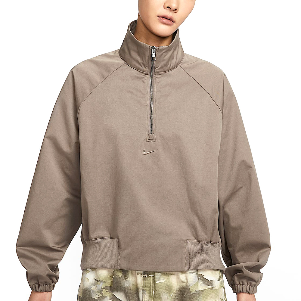 Nike CLLCTN Twill QZ 女款 棕色 1/4 拉鍊式 寬鬆 上衣 半開襟 長袖 HJ0234-233