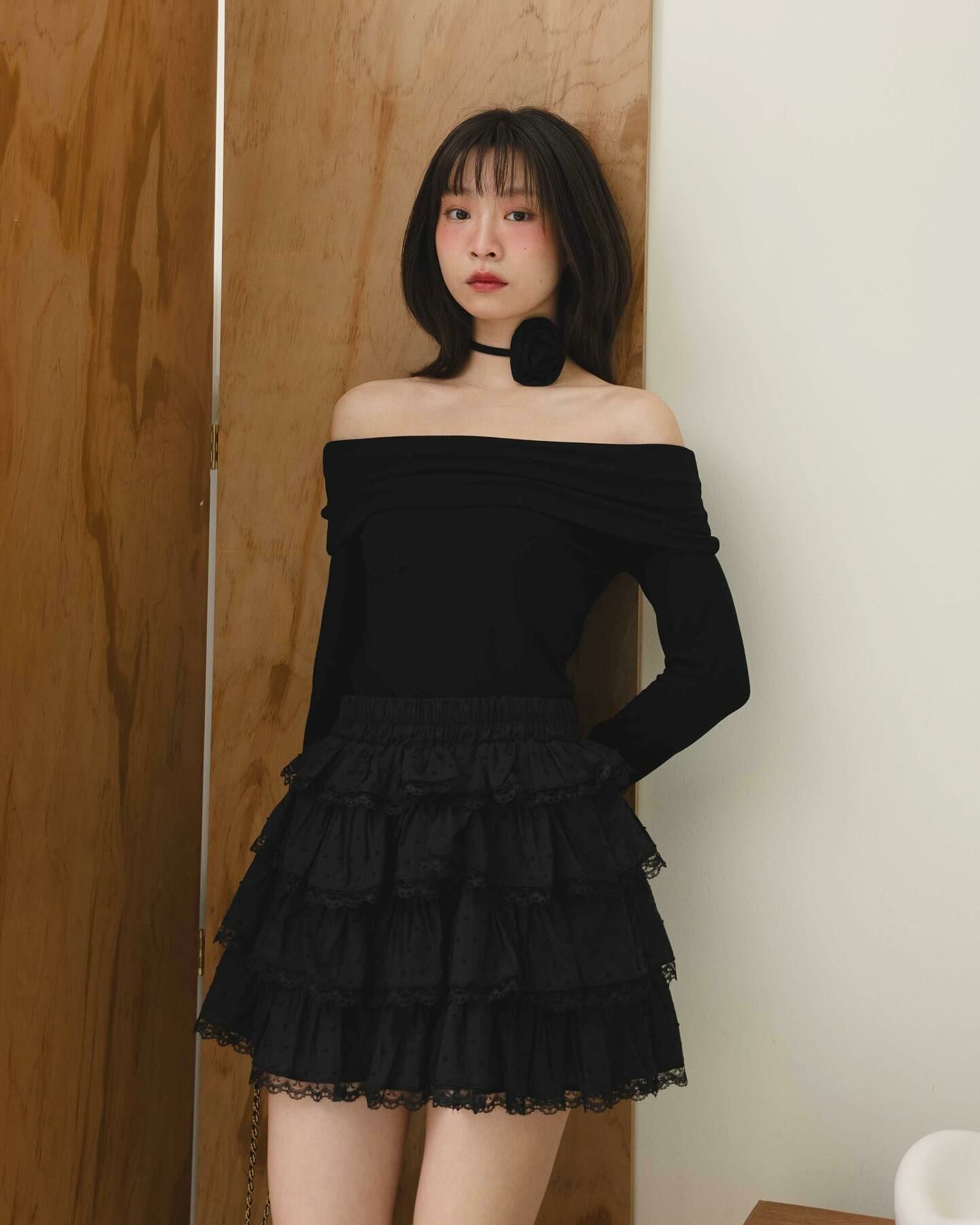 Kimmame - Rose Off Shoulder 玫瑰頸帶連露肩長袖上衣