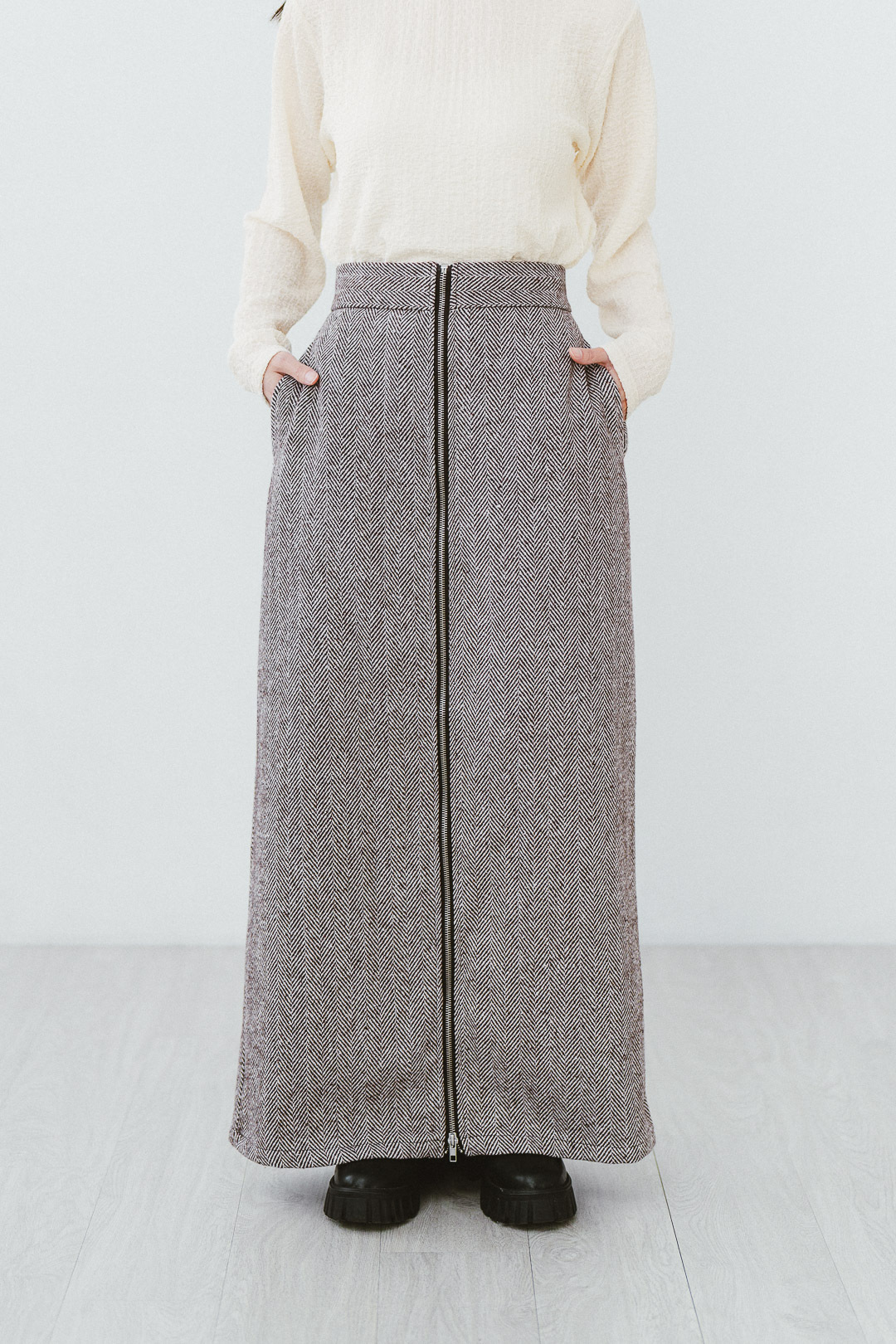 盡沐驕陽！斜紋拉鍊半身裙(兩色-棕)