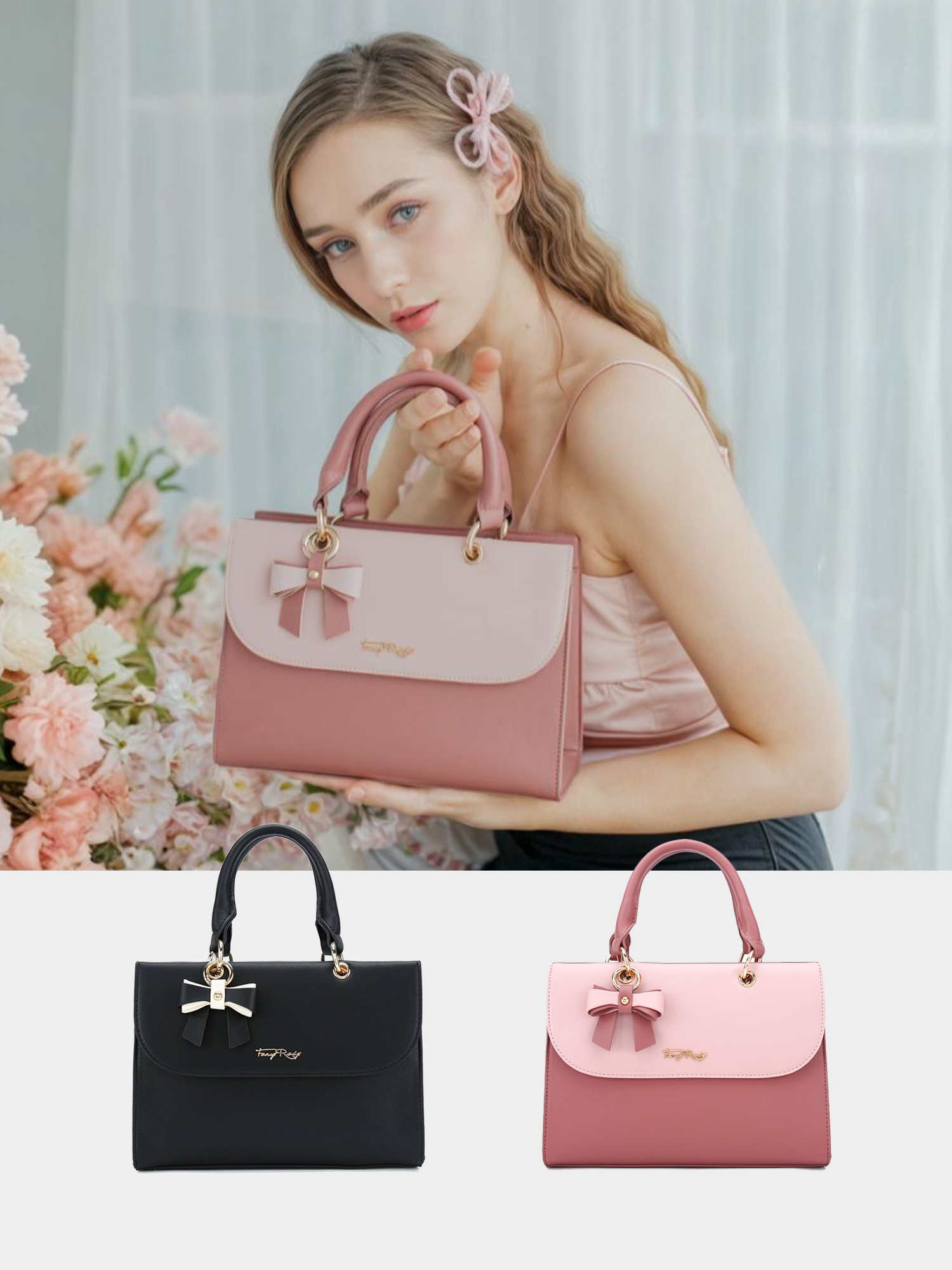 Fancy Bow Bow Top Handle Shoulder Bag