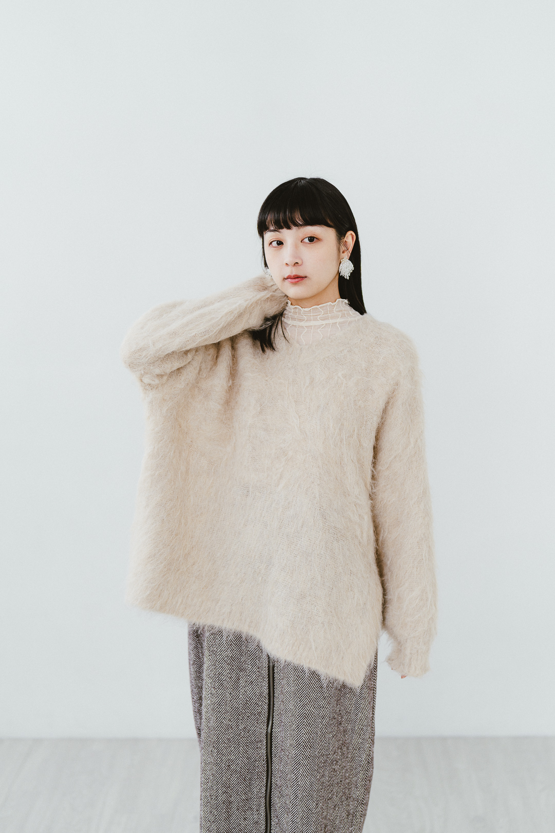 不下雪的冬日！2way綁帶羊毛上衣 (兩色-米白)