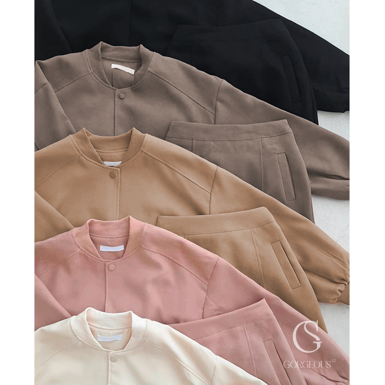 G6530 現貨「高磅壓釦口袋外套+鬆緊褲裙」