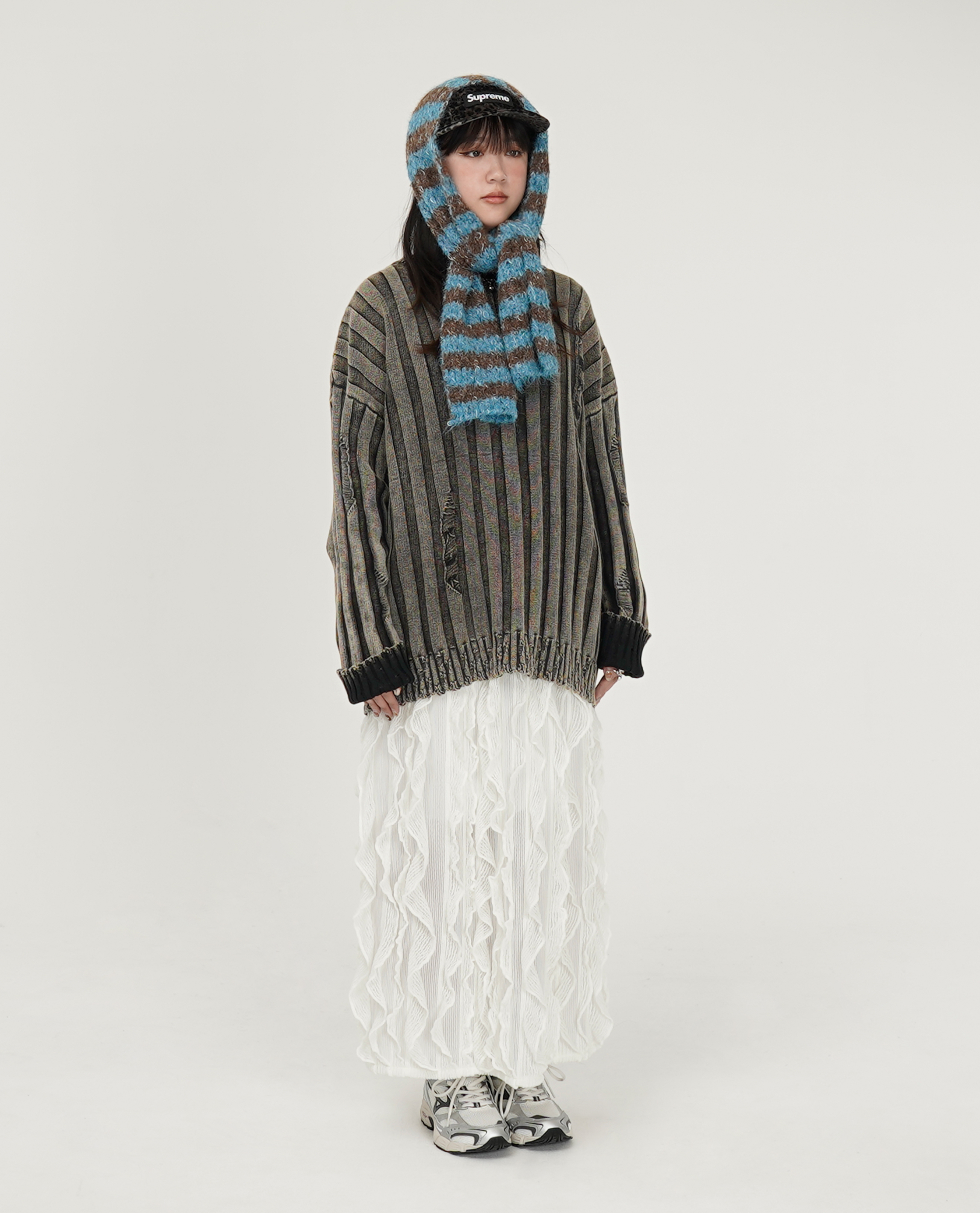 刷破直紋針織上衣