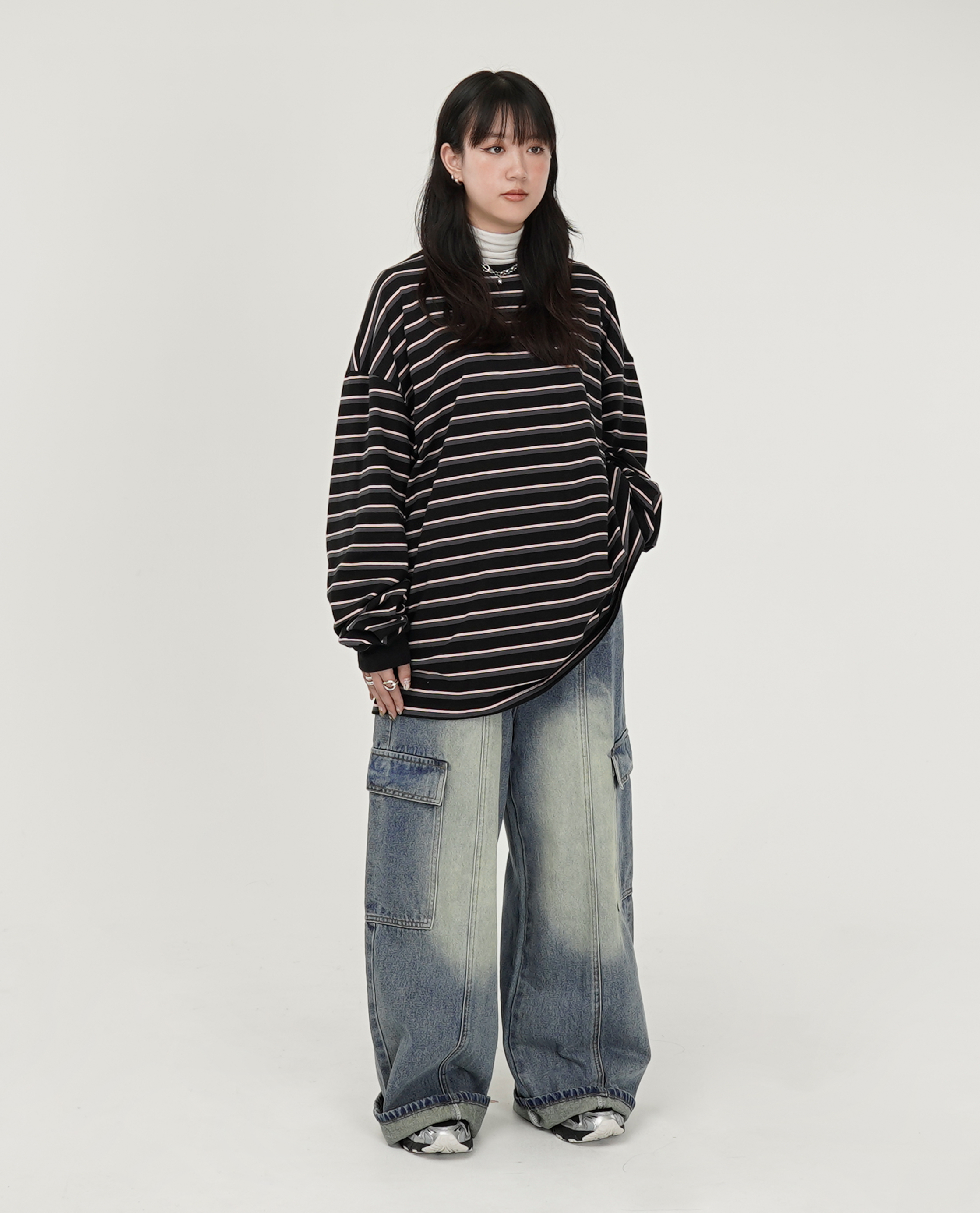 前車線刷色牛仔工作褲