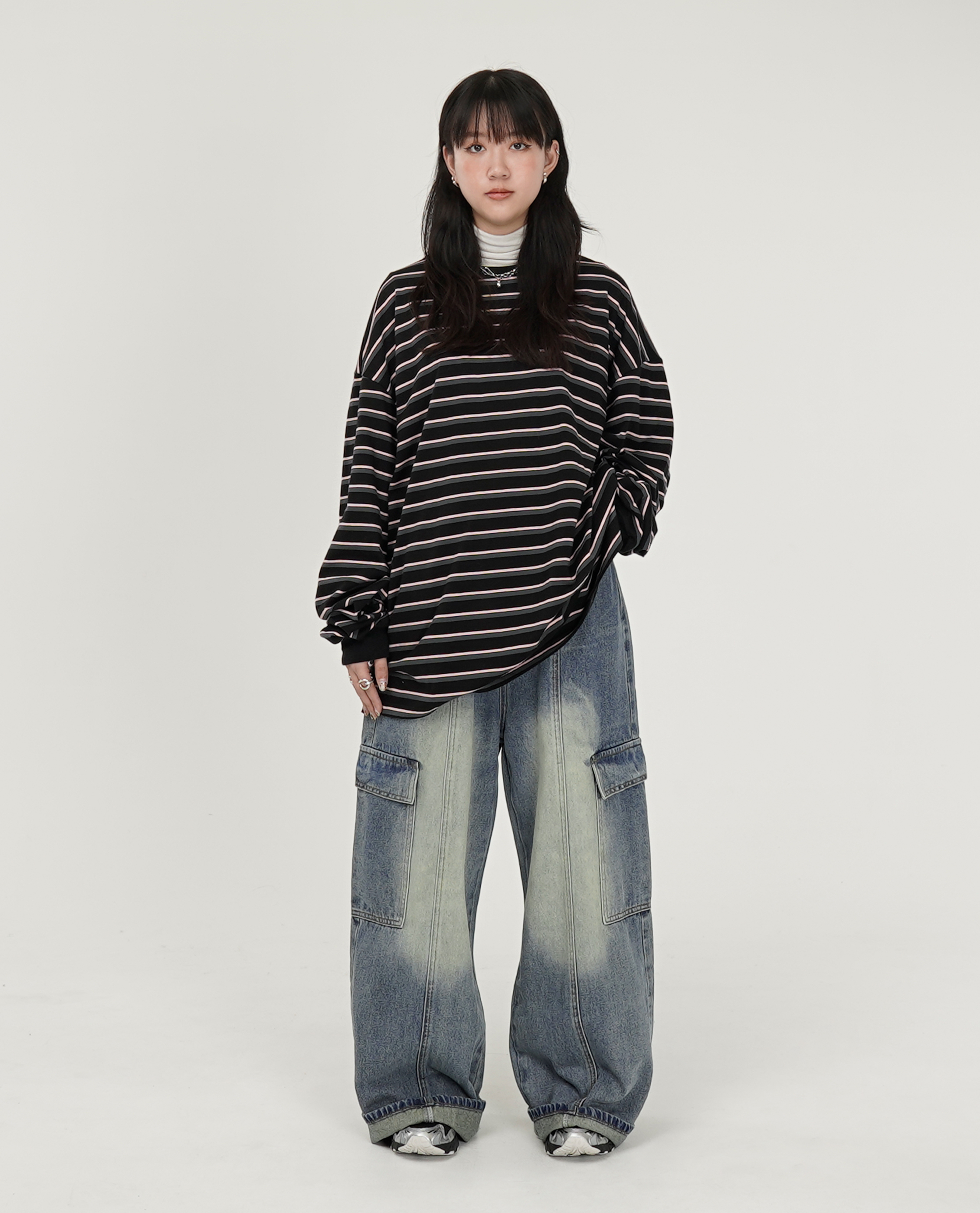 前車線刷色牛仔工作褲