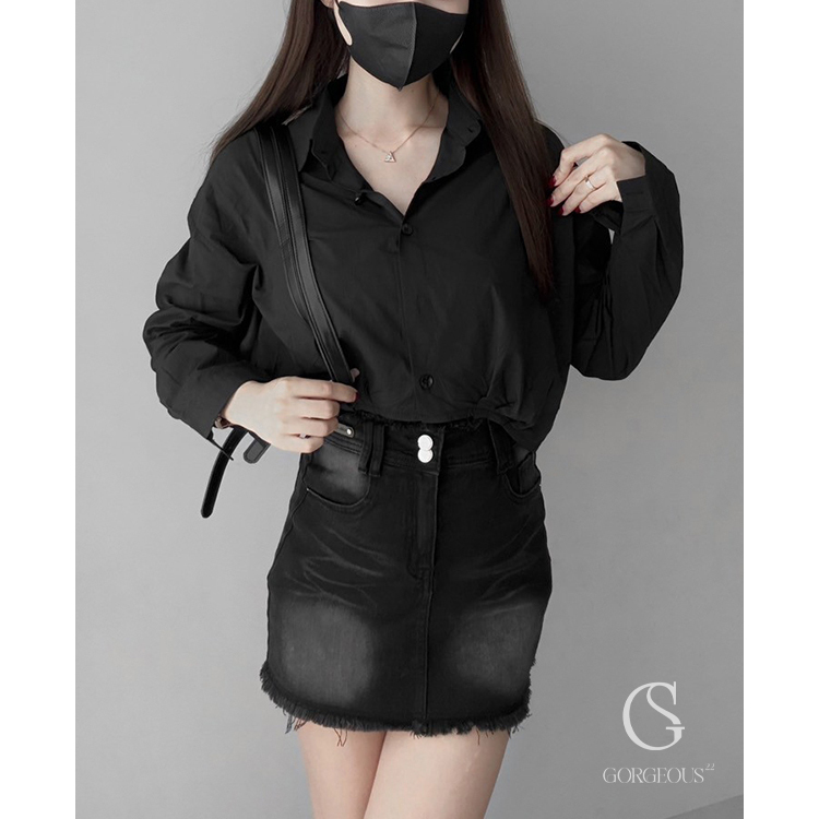 G4166 現貨「獨家！刷鬚彈力牛仔褲裙」