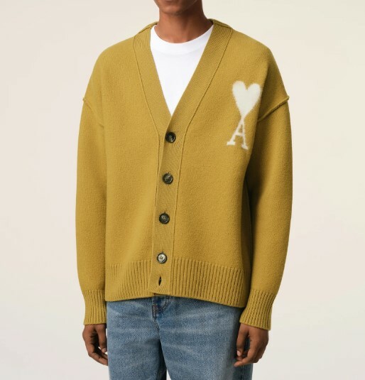 CAI08038 AMI Mustard Wool Ami De Coeur Cardigan Havana/Offwhite #UKC090.KN0090.2821 (E)
