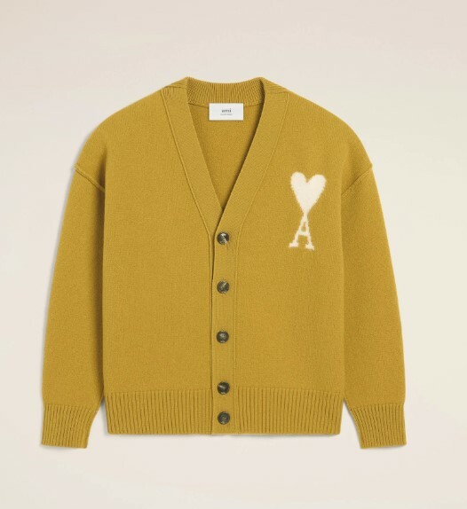 CAI08038 AMI Mustard Wool Ami De Coeur Cardigan Havana/Offwhite #UKC090.KN0090.2821 (E)